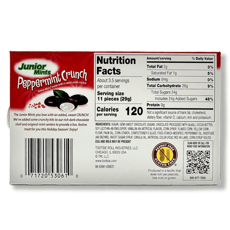 Junior Mints Peppermint Crunch Theatre Pack - 3.5oz Candy Tootsie Roll Industries