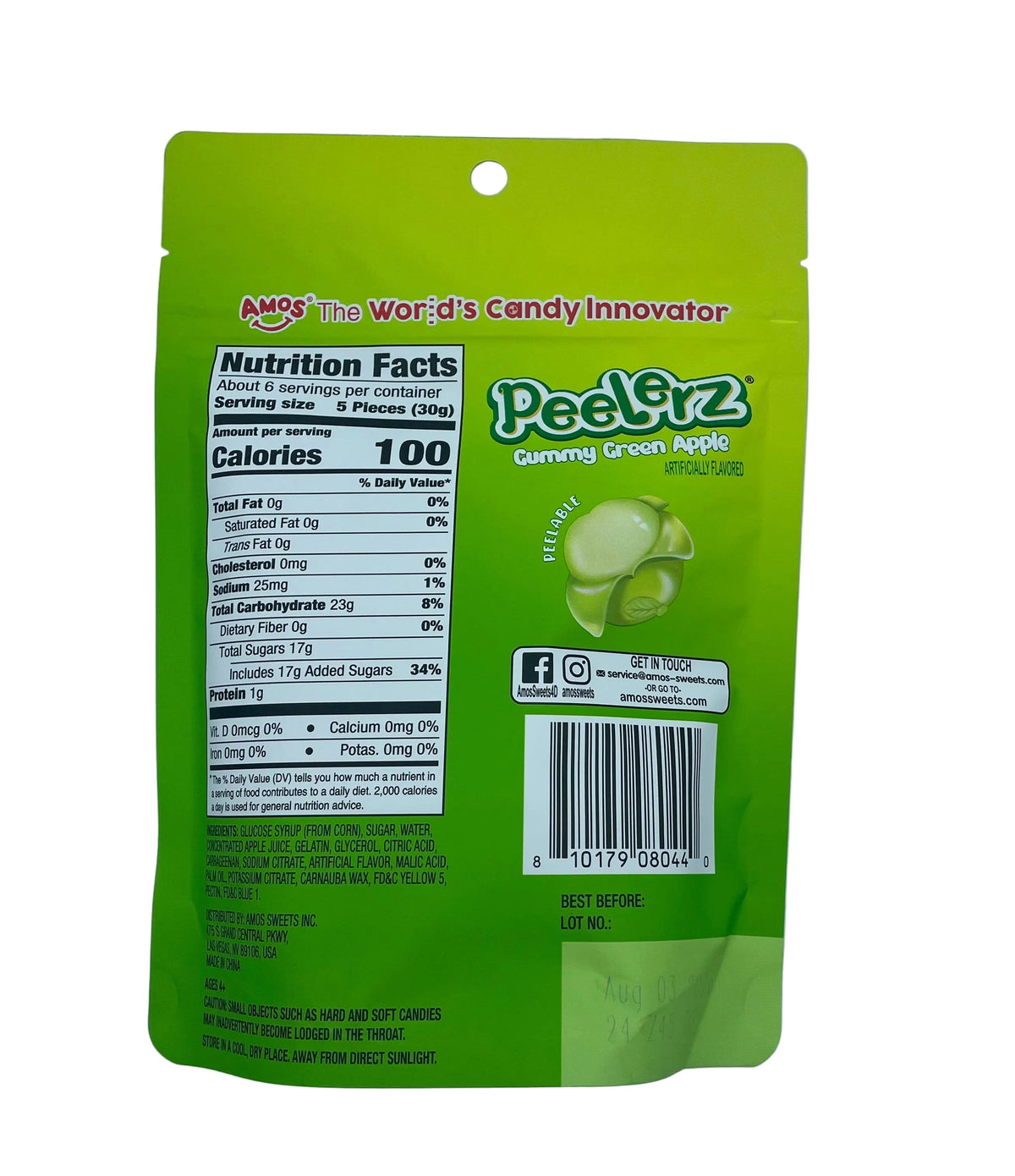 Amos Peelerz Gummy Green Apple - 6oz Candy Amos 
