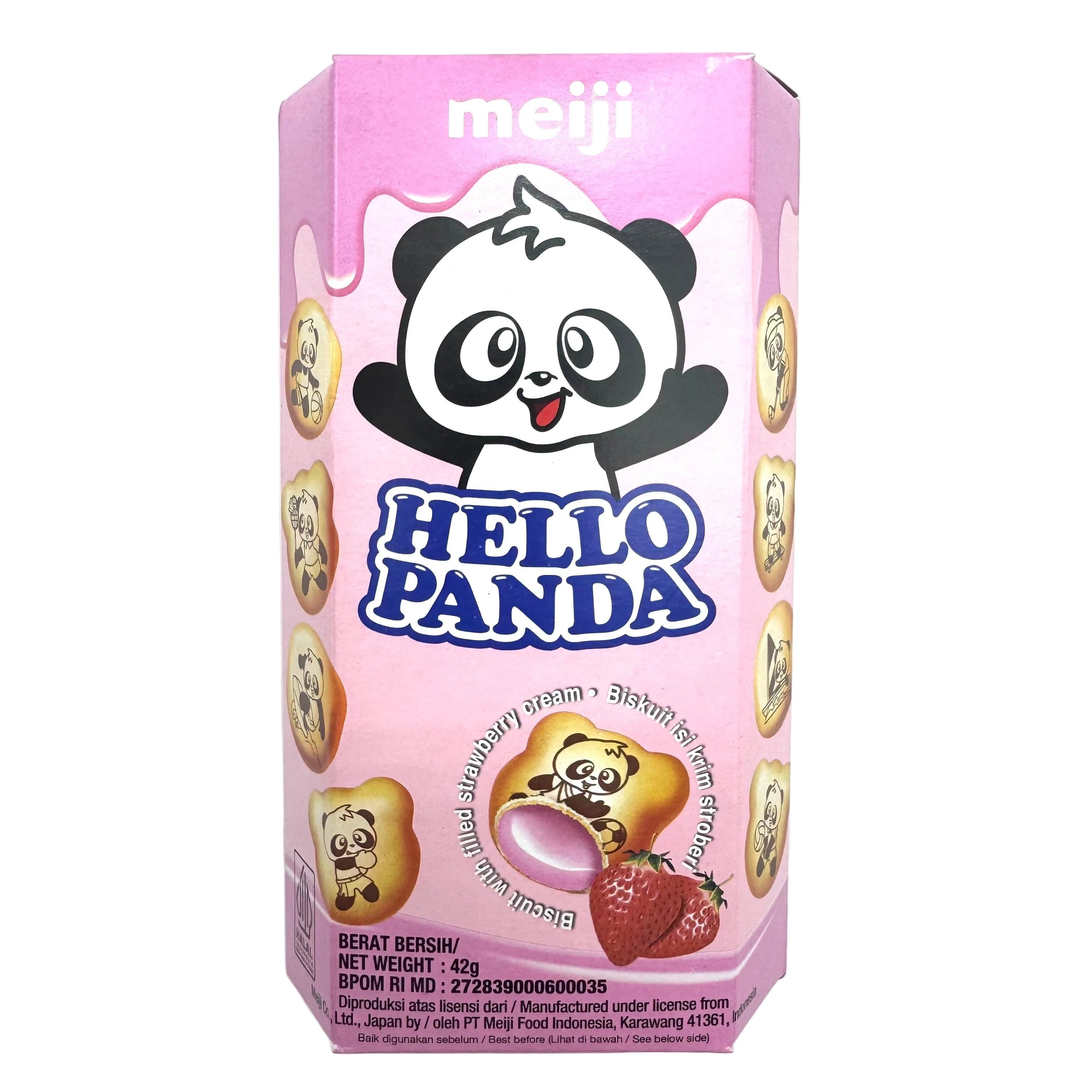 Meiji Hello Panda Biscuit with Strawberry Cream Cookies Candy Paradise 