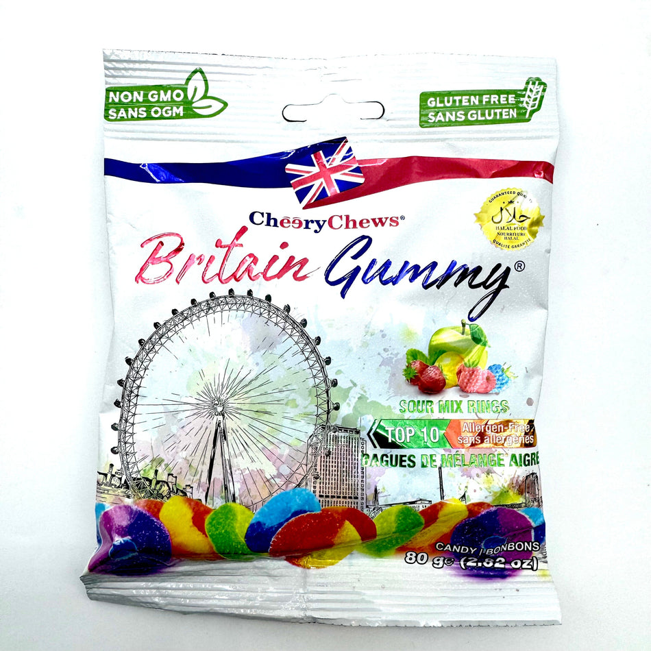 Britain Gummy Sour Mix Rings -80g Candy Paradise 