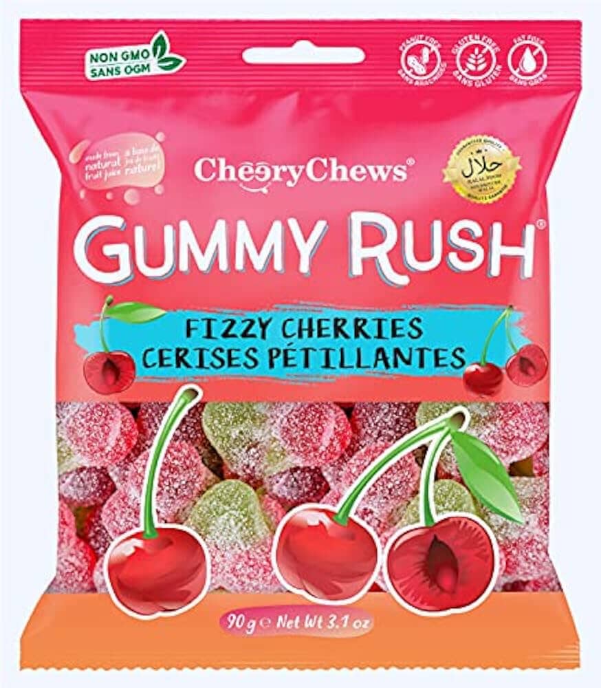 Gummy Rush Fizzy Cherries - 3.1oz Candy Cheery Chews 