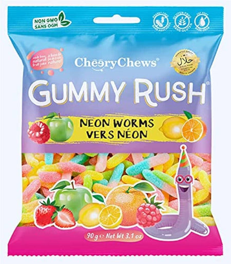 Gummy Rush Neon Worms - 3.1oz Candy Cheery Chews 