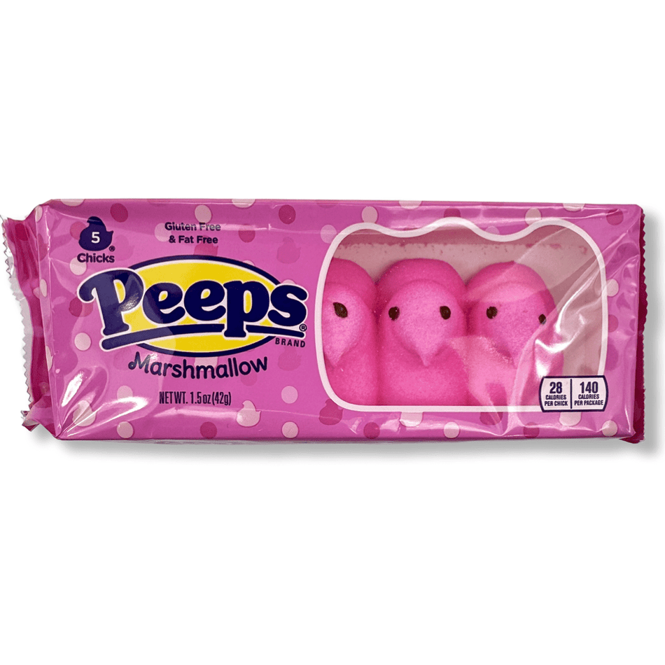 Peeps Marshmallow Chicks Pink 5ct - 1.5oz Candy Just Born Inc. 