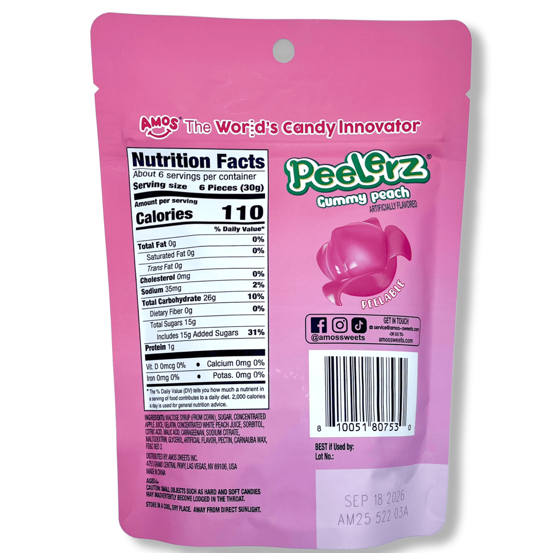Amos Peelerz Gummy Peach - 6oz Candy Amos 