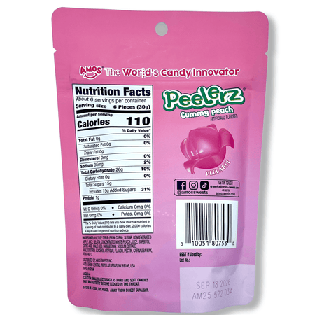 Amos Peelerz Gummy Peach - 6oz Candy Amos 