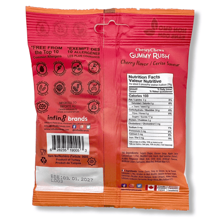 Gummy Rush Fizzy Cherries - 3.1oz Candy Cheery Chews 