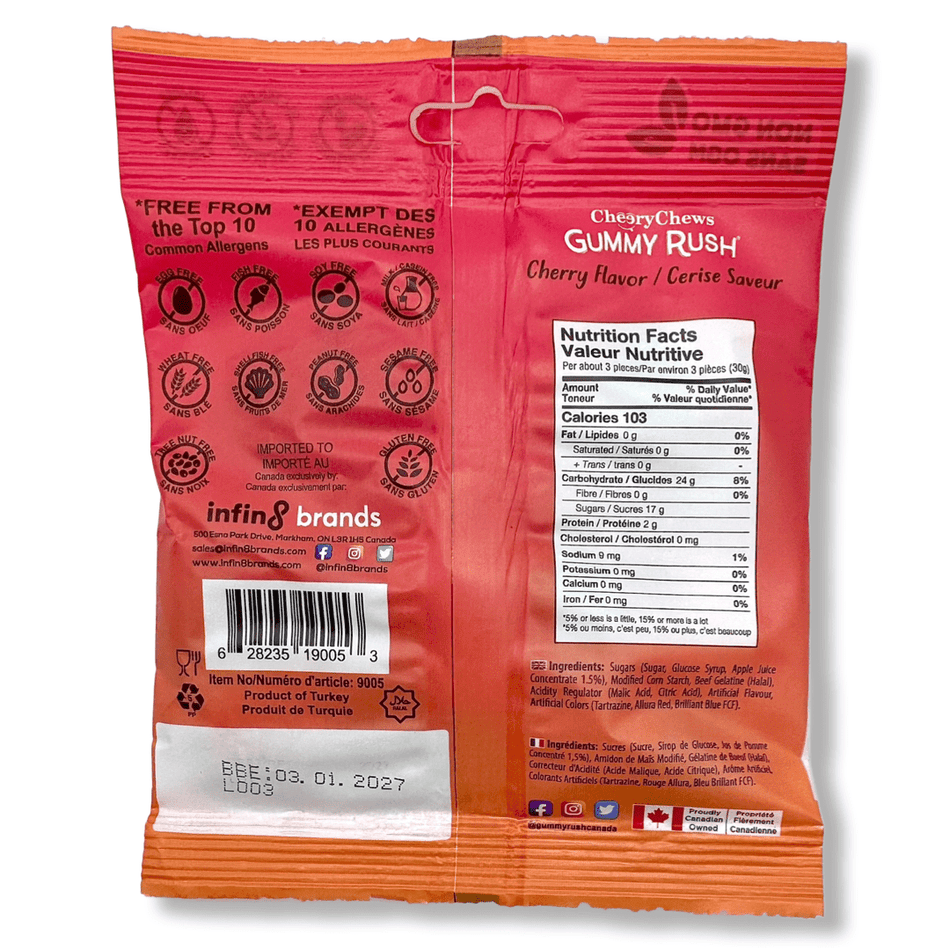 Gummy Rush Fizzy Cherries - 3.1oz Candy Cheery Chews 