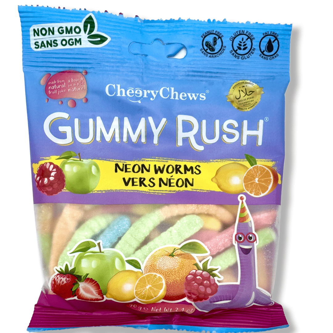 Gummy Rush Neon Worms - 3.1oz Candy Cheery Chews 