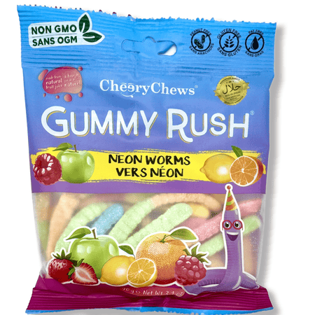 Gummy Rush Neon Worms - 3.1oz Candy Cheery Chews 