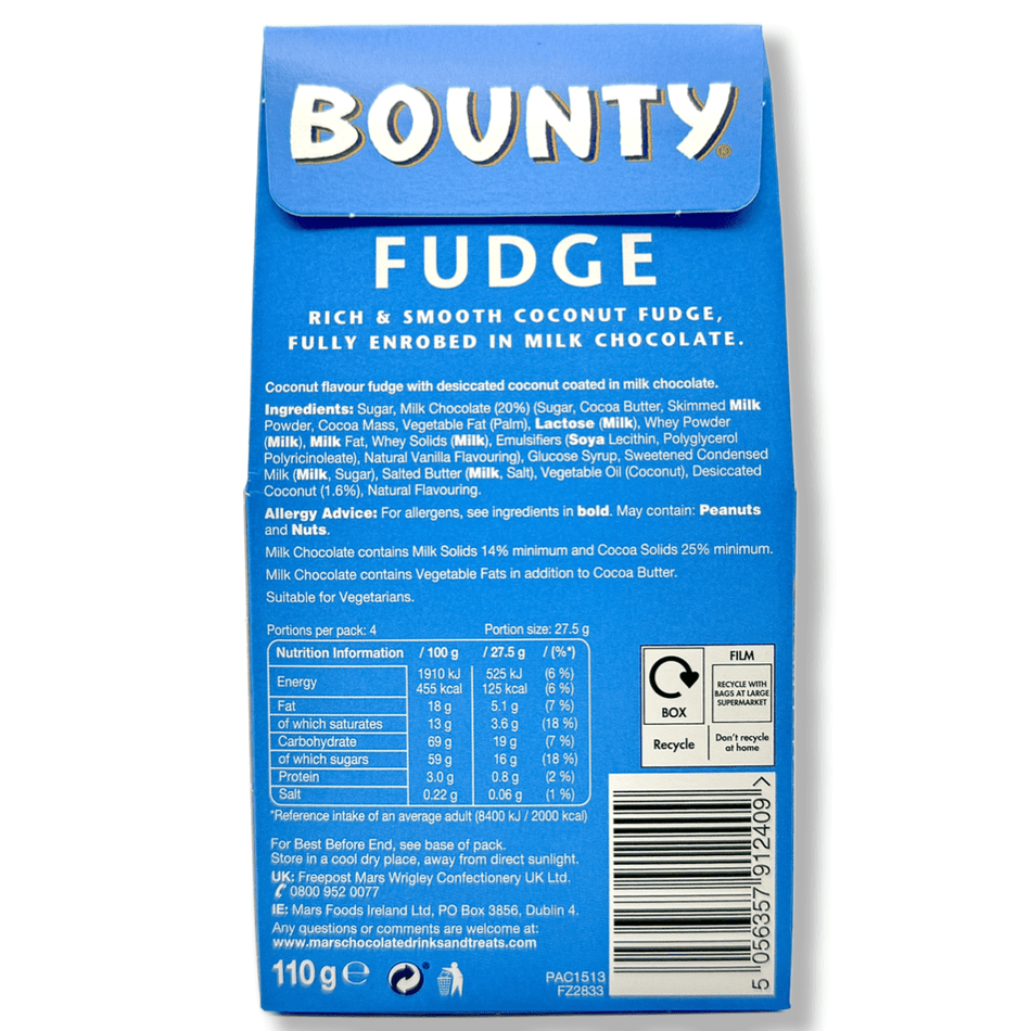 Bounty Fabulous Fudge (UK) - 110g Chocolate Mars Wrigley Confectionery 