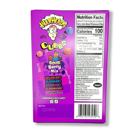 Warheads Cubes Sour Berry Mix - 3.5oz Candy Impact Confections 