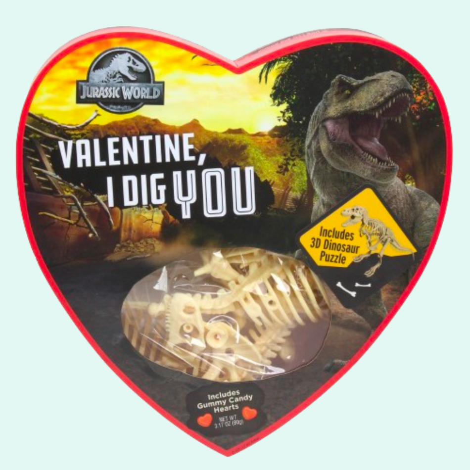 Jurassic World Gummy Candy Heart Box with 3D Dino Puzzle