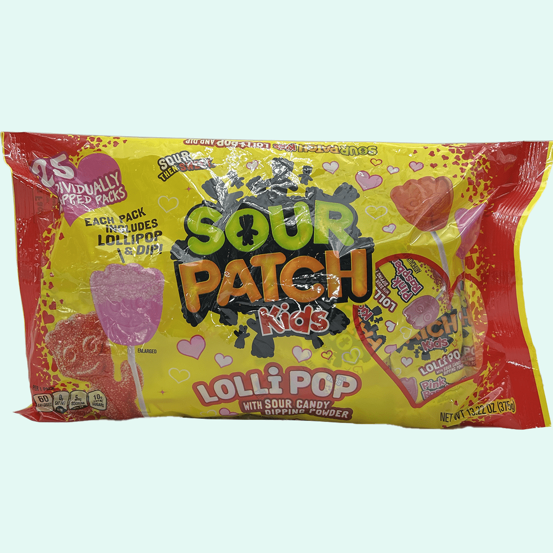 Valentine's Sour Patch Kids Lollipops Bag - 25 CT